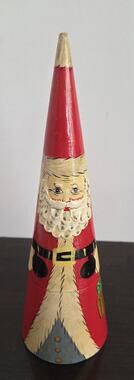 Vintage Nesting Santa Claus Dolls Cone Shape 2 Pc Wooden Carved 8"
